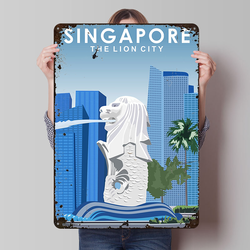 Travel Accessories Singapore - Póster Metálico de Viaje a Singapur,